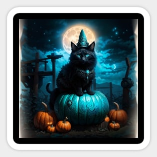 Magical black cat in Halloween night Sticker